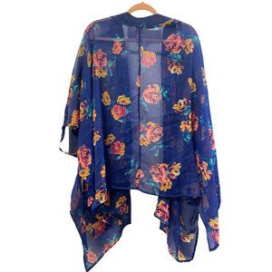 Floral Blue Lightweight Shawl #0227 AJ
